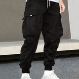 Men's Flap Pocket Drawstring Elastic Waist Street Cargo Pants