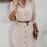 kkboxly  Button Front Long Length Shirt, Elegant Solid Long Sleeve Shirt, Women's Clothing