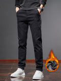 kkboxly  Men's Warm Fleece Semi-formal Straight Leg Pants For Fall Winter Business