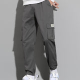 kkboxly  Trendy Solid Cargo Pants, Men's Multi Flap Pocket Trousers, Loose Casual Outdoor Joggers Pants, Men's Work Pants Outdoors Streetwear Hip Hop Style