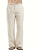 kkboxly  Men's Cotton & Linen Blend Long Pants, Loose Elastic Waist Large Pocket Trousers