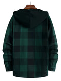 kkboxly  Men's Plaid Hooded Shirt, Men's Hooded Sweatshirt Novel Long Sleeve Hoodies With Button Gym Sports Hooded Shirt