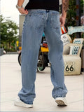 kkboxly Men's Casual Loose Fit Jeans, Street Style Baggy Denim Pants