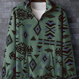 kkboxly Plus Size Men's Ethnic Pattern Print Band Collar Sweatshirt Fleece Thick Tops Spring Fall Winter, Men's Clothing