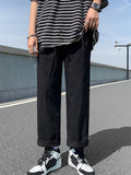 kkboxly  Men's Casual Straight Leg Pants, Classic Design Cropped Pants