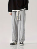 kkboxly  Men's Corduroy Wide Leg Pants, Casual Waist Drawstring Trousers For Leisure Activities