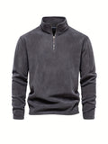 Men's Corduroy Stand Collar Zip Up V Neck Sweatshirt Pullover For Men Solid Sweatshirts For Winter Fall Long Sleeve Tops