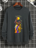 kkboxly Fashionable Men's Casual Basketball Player Pattern Print,Long Sleeve Round Neck Pullover Sweatshirt,Suitable For Outdoor Sports,For Autumn And Winter,Can Be Paired With Hip-hop Necklace,As Gifts