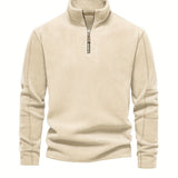 Men's Corduroy Stand Collar Zip Up V Neck Sweatshirt Pullover For Men Solid Sweatshirts For Winter Fall Long Sleeve Tops