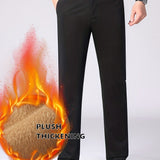 kkboxly Warm Fleece Dress Pants, Men's Formal Stretch Dress Pants For Fall Winter Business