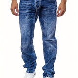 kkboxly  Men's Casual Slim Fit Stretch Jeans, Chic Street Style Distressed Denim Pants