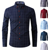 kkboxly  Geometric Pattern Men's Stylish Daily Long Sleeve Button Up Shirt, Spring Fall, Creative Gift For Men