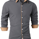 kkboxly  Men's Casual Trim Contrast Button Long Sleeve Shirt