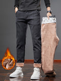 kkboxly  Men's Warm Fleece Retro Plaid Casual Pants For Fall Winter