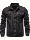 kkboxly  Men's Chic Denim Jacket, Street Style Lapel Button Up Multi Pocket Jacket Coat