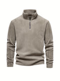 Men's Corduroy Stand Collar Zip Up V Neck Sweatshirt Pullover For Men Solid Sweatshirts For Winter Fall Long Sleeve Tops