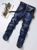 Slim Fit Distressed Jeans, Men's Casual Slightly Stretch Chic Denim Pants For Spring Summer