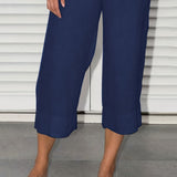 kkboxly  Plus Size Casual Capri Pants, Women's Plus Solid Straight Leg Summer Capri Pants