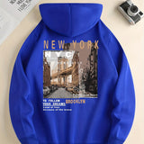 NYC Brooklyn Graphic Print Hoodie, Cool Hoodies For Men, Men's Casual Graphic Design Pullover Hooded Sweatshirt With Kangaroo Pocket Streetwear For Winter Fall, As Gifts