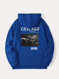 kkboxly Men's Casual Chicago Graphic Print Hoodies, Drawstring Comfortable Oversized Hooded Pullover Sweatshirt For Spring Summer Plus Size