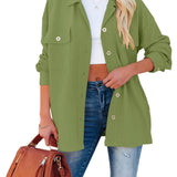 kkboxly  Corduroy Dual Pockets Jacket, Elegant Lapel Long Sleeve Open Front Jacket, Women's Clothing