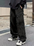 kkboxly Men's Multi Pocket Casual Pants, Chic Waist Drawstring Cargo Pants For Outdoor Activities