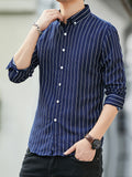 kkboxly  Thin Striped Long Sleeve Shirt Men's Business Casual Slim Button Down Shirt