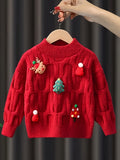 Comfy Thermal Long Sleeve Crew Neck Sweater For Girls, Cute Christmas Decor Pullover Jumper Top For Fall/ Winter