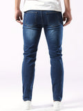 kkboxly  Slim Fit Jeans, Men's Casual Street Style Solid Color Mid Stretch Denim Pants For Spring Summer