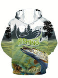 Plus Size Men's 3D Fish & Field Print Hoodies Fashion Casual Hooded Sweatshirt For Fall Winter, Men's Clothing