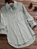 kkboxly  Gingham Print Classic Shirt, Vintage Button Front Long Sleeve Shirt With A Collar, Women's Clothing