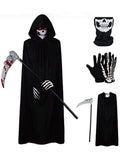 Halloween Grim Reaper Set, Halloween Party Costume Death Demon Devil Cloak Costume Set Mask Cape Gloves Set