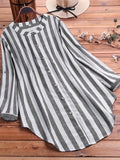 kkboxly  Plus Size Casual Blouse, Women's Plus Stripe Print Button Up Round Neck Long Sleeve Blouse