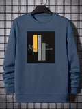 kkboxly  Fashion Color Block & Letter Print Men's Crew Neck Long Sleeve Sweatshirt, Casual Wear, Graphic Pullover, Men's Clothing For Spring Fall Winter