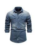 kkboxly  Striped Stretch Men's Denim Shirts Male Jeans Casual Slim