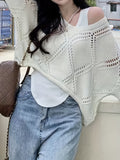 kkboxly  Solid Cut Out Asymmetrical Sweater, Casual Long Sleeve Sweater For Spring & Fall, Women's Clothing