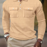 kkboxly Stylish Solid Men's Casual Comfy Long Sleeve Shirt With Pocket Design, Spring Fall