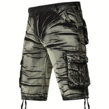 kkboxly Camo Pattern Cotton Breathable Men's Embroidery Cargo Short Pants, Lightweight Flap Pocket Loose Trendy Shorts, Men's Work Pants Outdoors For Hiking Fishing