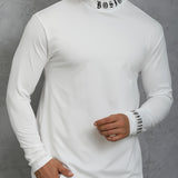 Men's Turtleneck Long Sleeve T-Shirt, Casual Stretch Sports Tops For Spring Fall