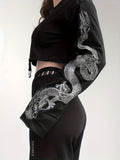 kkboxly  Dragon Print Crop Sweatshirt, Long Sleeve Casual Sweatshirt For Fall & Spring, Women's Clothing