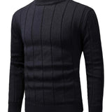 Plus Size Men's Solid Knit Sweater Spring Fall Winter Textured Pullover For Big & Tall Males, Men's Clothing