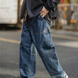 kkboxly  Wide Leg Cotton Jeans, Men's Casual Street Style Patchwork Denim Pants For Spring Summer