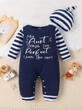 2pcs Set Infant Toddler Long Sleeve Romper & Hat, Letter Print Cute Christmas, Suitable For Outdoor Wear, Spring And Autumn