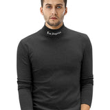 kkboxly Men's Turtleneck Long Sleeve T-Shirt, Casual Stretch Sports Tops For Spring Fall