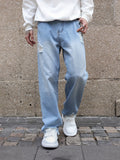 Men's Street Style Loose Wide Leg Denim Jeans, Fashion Trend, Y2K Style, Can Be Paired With Chain Jewelry