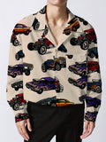 kkboxly  Vintage Car Pattern Men's Shirt Top Turn-Down Collar Long Sleeve Closure Male Casual Shirt For Men Daily Vacation Streetwear