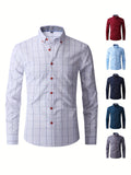 kkboxly  Geometric Pattern Men's Stylish Daily Long Sleeve Button Up Shirt, Spring Fall, Creative Gift For Men