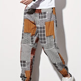 kkboxly  Patchwork Pattern, Men's Drawstring Sweatpants, Pocket Casual Comfy Jogger Pants, Mens Clothing For Spring Autumn