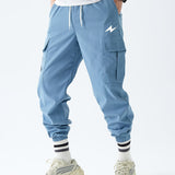 kkboxly  Men's Drawstring Flap Pocket Cargo Pants, Loose Trendy Jogger Pants