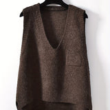 kkboxly  Solid V-neck Sweater Vest, Casual Sweater Vest For Fall & Winter, Women's Clothing